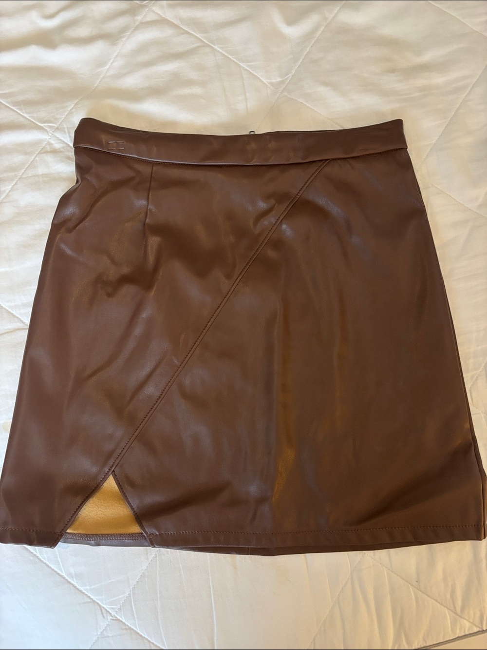 And Now This Brown Faux Leather Wrap Mini Skirt